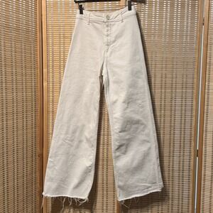 ZARA JEANS Sz 2 The Marine Straight OFF-WHITE Wide Leg Flare HIGH RISE Stretch